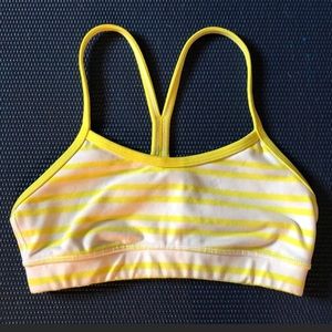 Yellow and white striped lulu sports bra
